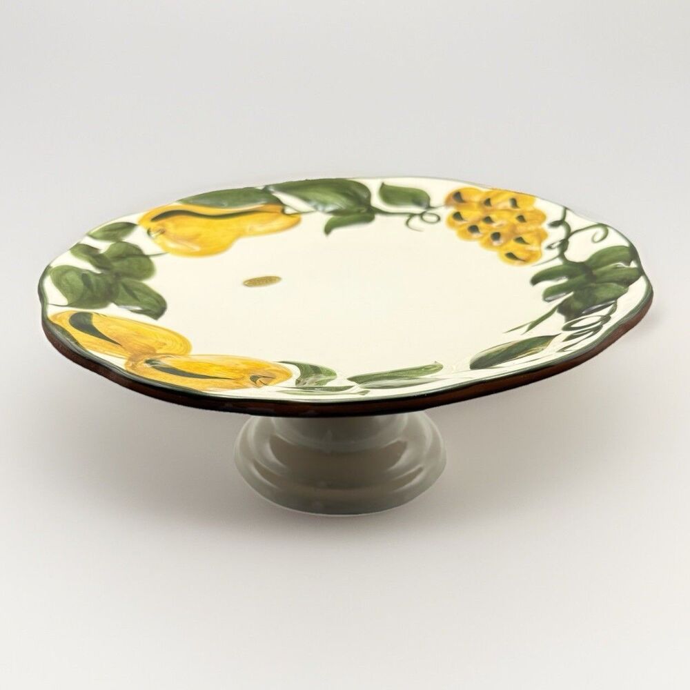 Stangl Sculptured Fruit Hand-Painted Pedestal Serving Cake Plate Vintage MCM